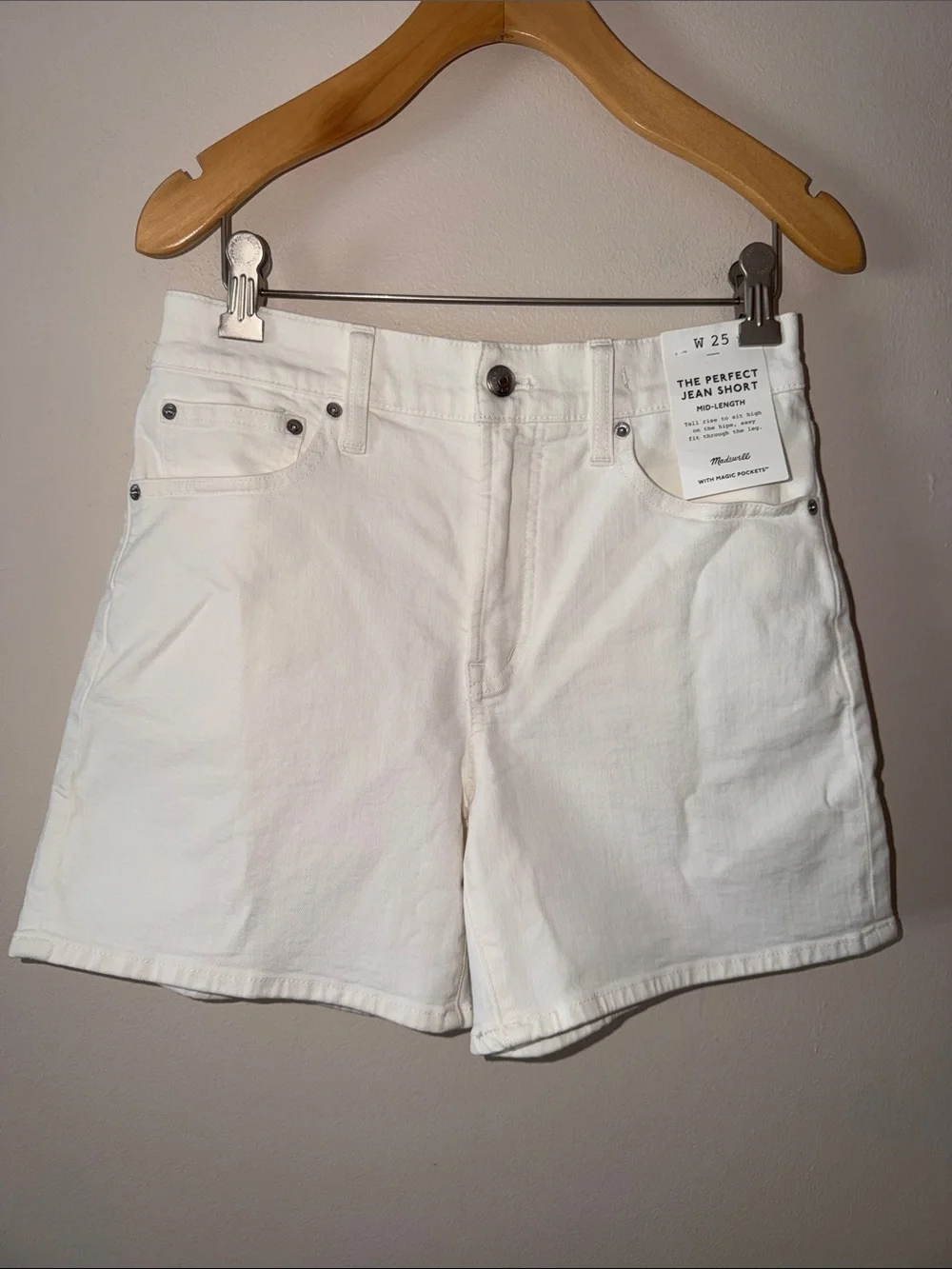 Madewell The Perfect Vintage Mid-Length Jean Short in Tile White Size 25